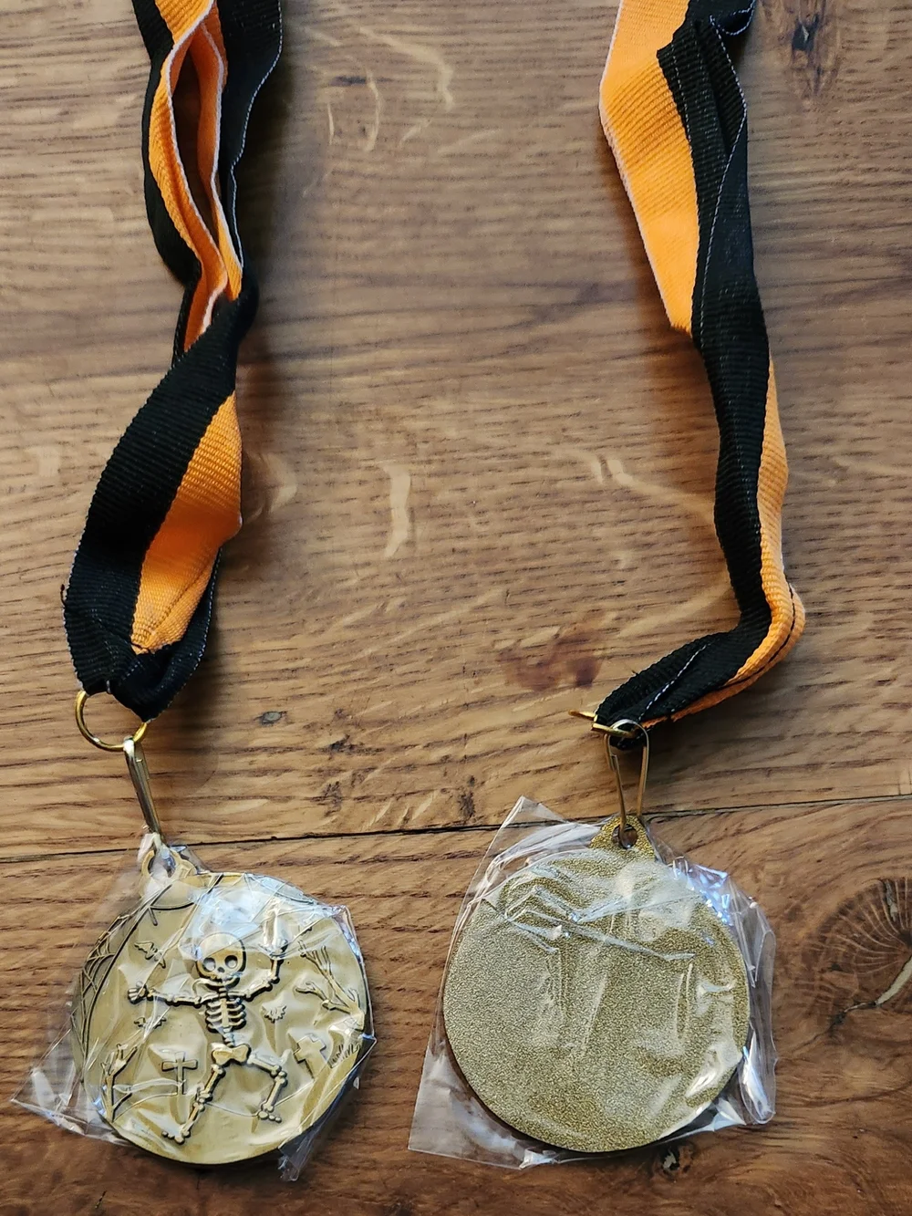 20 Pack Halloween Skeleton Medal Party Favor - Orange & Black Ribbon